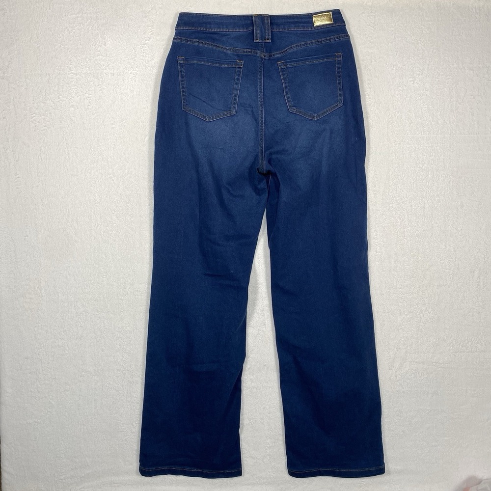 Wide Leg Trouser Jeans High Rise Dark Wash Stretch Denim Patch Pockets Sz 8 Boho - Picture 14 of 15